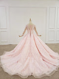 Elegant Ball Gown Pink Long Sleeves Appliques Prom Dresses, Quinceanera SJS20482