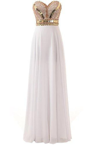 Gorgeous Sweetheart Beaded Chiffon Floor-Length Strapless Long Prom Dresses JS140