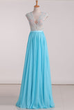 See-Through Scoop A Line Chiffon With Beads Prom Dresses