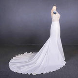 Mermaid Sheer Neck Mermaid Long Wedding Dress with Appliques, Wedding Gowns SJS15265