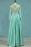 Prom Dresses A-Line Scoop Floor-Length Satin & Lace Color Mint