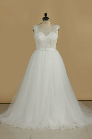 A Line Wedding Dresses Scoop With Applique And Sash Organza