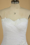 Sweetheart Pleated Bodice A Line Wedding Dress With Flowing Chiffon Skirt Beaded