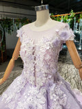 Ball Gown Lace Appliques Cap Sleeves Long Prom Dresses, Quinceanera SJS20480