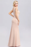 Elegant V-Neck Floral Lace Pink Evening Dress Satin Prom Dresses SJS15216