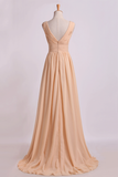 Bridesmaid Dress V Neck A Line Floor Length Chiffon With Beads