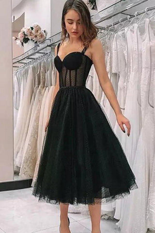 Cute Black Straps A Line Sleeveless Homecoming Party Dresseses