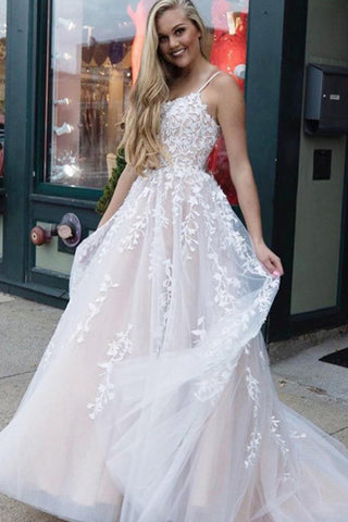 Pretty Long Prom Dresses Lace Appliques Princess Dresses