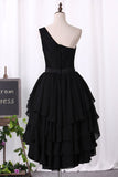 One Shoulder Prom Dresses Chiffon & Lace A Line Zipper Up