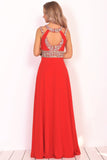 New Arrival Scoop Prom Dresses A Line Chiffon With Beads And Ruffles