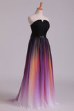 Prom Dresses A Line Sweetheart Sweep/Brush Chiffon Multi Color Ship Today