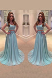 Elegant Two-Piece Prom Dresses A Line Chiffon Sweep Train