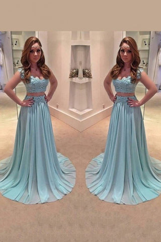 Elegant Two-Piece Prom Dresses A Line Chiffon Sweep Train