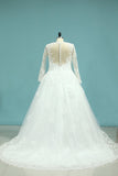 Tulle V Neck Long Sleeves Wedding Dresses A Line With Applique