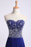 Prom Dress Sweetheart Beaded Bodice A Line Chiffon Dark Royal Blue