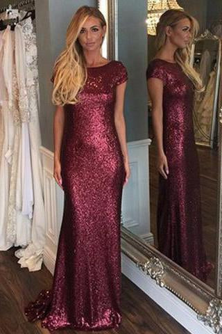 Short Sleeve Mermaid Sexy Pretty Women Sequin Custom Make Long Cheap Prom Dresses JS686