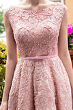 New Arrival Bateau Lace With Beads And Sash A Line Prom Dresses