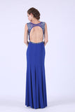 Sexy Open Back Prom Dresses Scoop Beaded Bodice Spandex