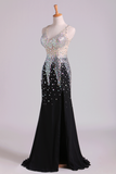 V Neck Prom Dresses Mermaid Chiffon&Tulle Sweep Train With Beading Backless