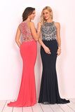 Spandex Scoop With Beading Prom Dresses Mermaid Sweep Train