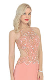 Sexy Open Back Scoop Open Back Prom Dresses With Beads Spandex