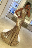 New Arrival High Neck Sequins Mermaid/Trumpet Prom Dresses Sweep/Brush Train