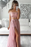 Graceful Two Pieces Prom Dresses A Line Chiffon Boat Neck With Lace Bodice Zipper Up