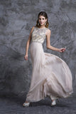 Stunning Prom Dresses Champagne Beaded Bodice And Back A-Line Scoop Sweep/Brush Chiffon