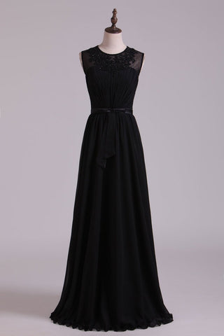 Scoop A Line Evening Dresses Chiffon With Ruffles & Sash