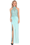 Prom Dresses Halter Chiffon With Applique And Slit Sheath