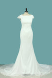 Scoop Mermaid Wedding Dresses Chiffon & Lace Sweep Train