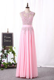 Prom Dresses Chiffon A Line Scoop With Applique Floor Length