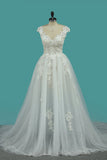 A Line Off The Shoulder Tulle Wedding Dresses With Applique