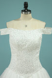 A Line Wedding Dresses Boat Neck Beaded Bodice Chapel Train