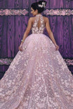 Attractive High Neck Wedding Dresses Lace With Appliques And Detachable Train Zipper Up