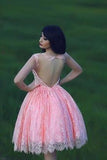 Lace Pink Homecoming Dress Lace Short Prom Dress Country Homecoming Gowns JS903