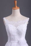 Straps A Line Wedding Dress Court Train Tulle With Applique & Handmade Flower