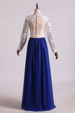 Hot V Neck Prom Dresses A Line Chiffon With Applique Sweep Train Dark Royal Blue