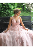 Elegant Ball Gown Prom Dresses With Appliques V Neck Floor Length