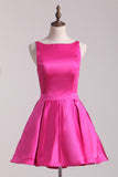 Fuchsia Sexy Back Straps Homecoming Dresses A Line Satin