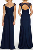 Newest Navy Blue Chiffon Lace Long Prom Dresses Bridesmaid Dresses