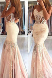 New Arrival Sweetheart Mermaid Prom Dresses With Applique Tulle