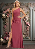 Kaylynn A-line One Shoulder Floor-Length Chiffon Bridesmaid Dress With Ruffle JLP0025824