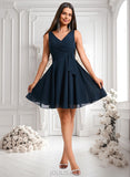 Natalee A-line V-Neck Short Chiffon Homecoming Dress With Pleated JLP0025644