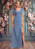 Neveah A-line V-Neck Floor-Length Chiffon Bridesmaid Dress With Ruffle JLP0025729