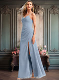 Annabelle A-line V-Neck Floor-Length Chiffon Bridesmaid Dress JLP0025726