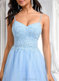 Lara A-line V-Neck Short Lace Tulle Homecoming Dress With Rhinestone Sequins JLP0025658