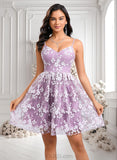 Pauline A-line V-Neck Short Lace Homecoming Dress With Embroidered JLP0025697