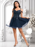 Miah A-line V-Neck Short Tulle Lace Homecoming Dress With Sequins JLP0025642