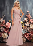 Presley A-line V-Neck Floor-Length Chiffon Bridesmaid Dress JLP0025820